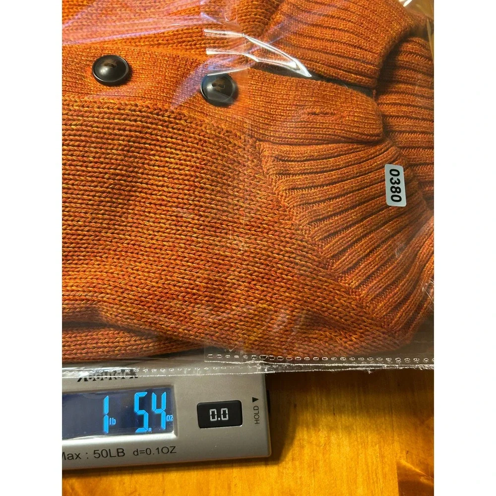 Chaps Preppy Gorpcore Fall Orange Cotton Mock Neck Henley Sweater Elbow Patches